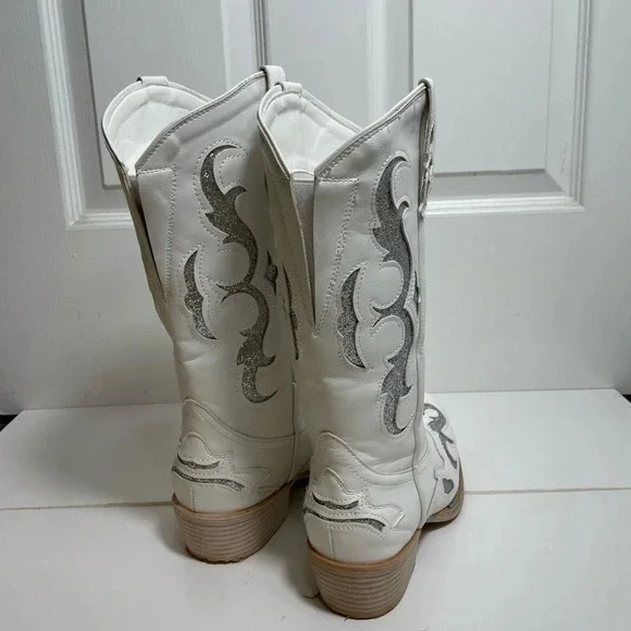 Pierre Dummer White &  Silver Cowboy Boots - Picture 5 of 15